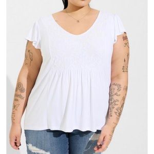 🆕Super Soft White Lace V-Neck Ruffle Tee Top 3 3X 22 24 NWT Torrid New! T-Shirt